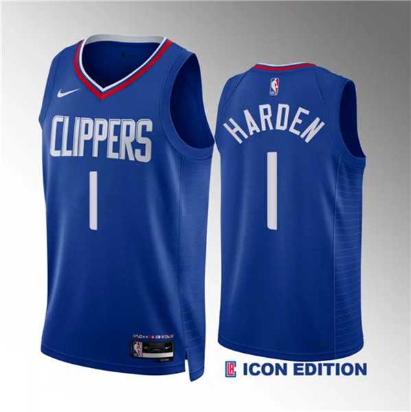 Men%27s Los Angeles Clippers #1 James Harden Blue Icon Edition Stitched Jersey Dzhi->los angeles clippers->NBA Jersey
